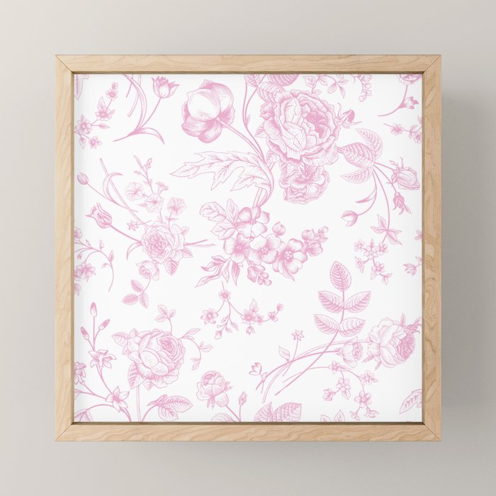 Toile de Jouy Pink Vintage French Floral Mini Art Print Gallery Image 1