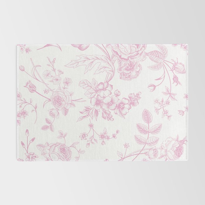 Toile de Jouy Pink Vintage French Floral Rug Gallery Image 2