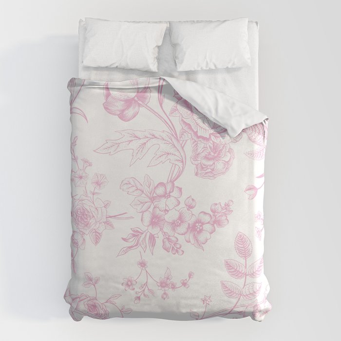 Toile de Jouy Pink Vintage French Floral Duvet Cover Gallery Image 6