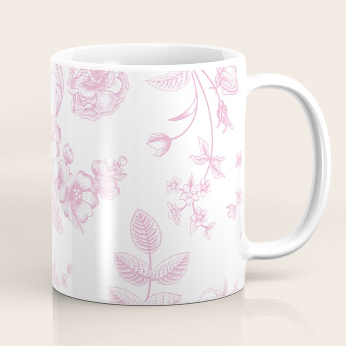 Toile de Jouy Pink Vintage French Floral Coffee Mug Gallery Image 1