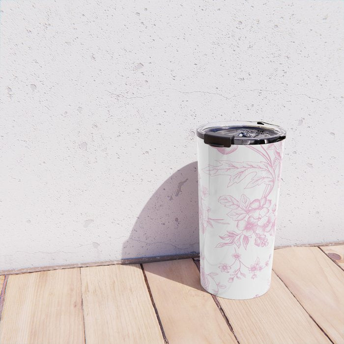 Toile de Jouy Pink Vintage French Floral Travel Mug Gallery Image 4