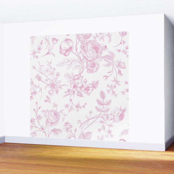 Toile de Jouy Pink Vintage French Floral Wall Mural Gallery Image 2