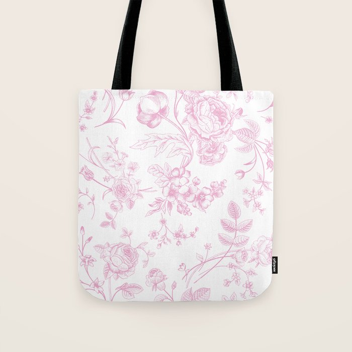 Toile de Jouy Pink Vintage French Floral Tote Bag Gallery Image 1