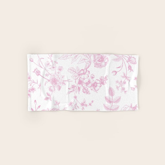 Toile de Jouy Pink Vintage French Floral Bath Towel Gallery Image 1
