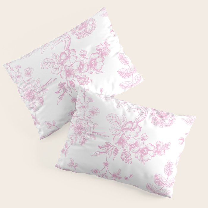 Toile de Jouy Pink Vintage French Floral Pillow Sham Gallery Image 3