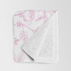 Toile de Jouy Pink Vintage French Floral Throw Blanket Gallery Image 3