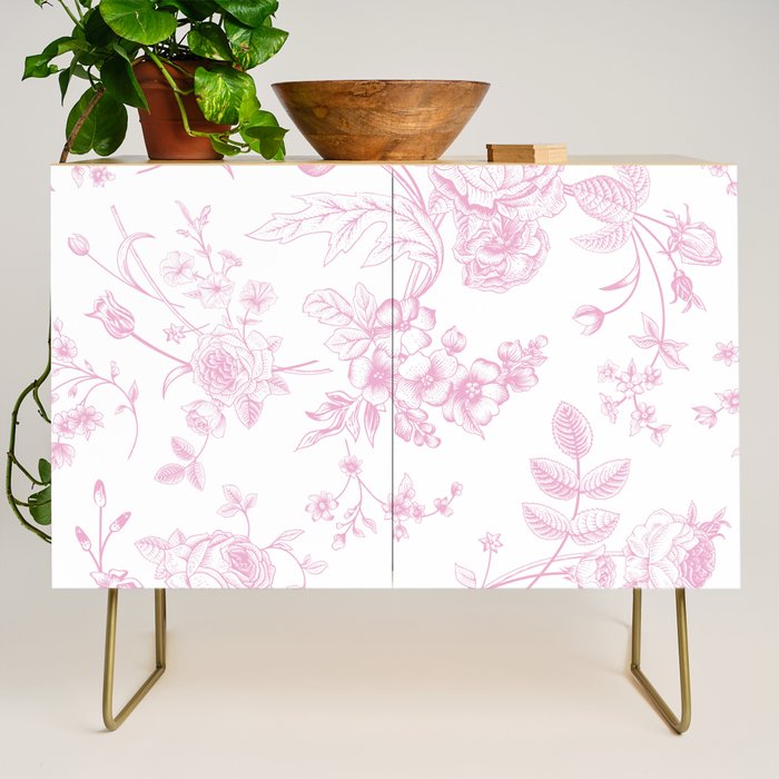 Toile de Jouy Pink Vintage French Floral Credenza Gallery Image 1