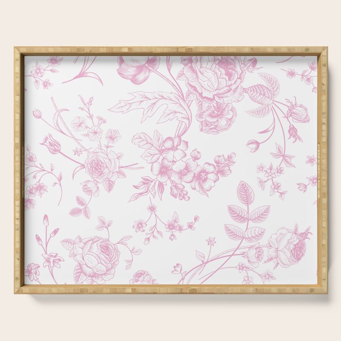 Toile de Jouy Pink Vintage French Floral Serving Tray Gallery Image 1
