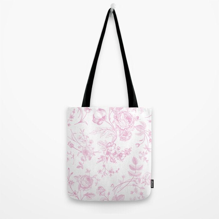 Toile de Jouy Pink Vintage French Floral Tote Bag Gallery Image 2