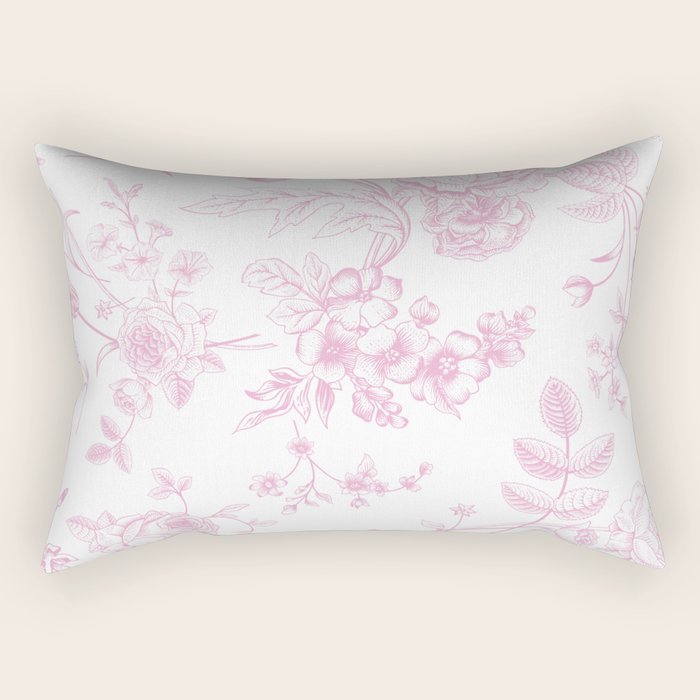 Toile de Jouy Pink Vintage French Floral Rectangular Pillow Gallery Image 2