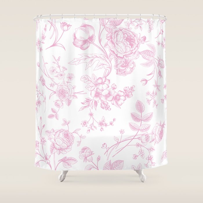 Toile de Jouy Pink Vintage French Floral Shower Curtain Gallery Image 1