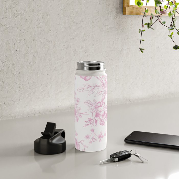 Toile de Jouy Pink Vintage French Floral Water Bottle Gallery Image 4