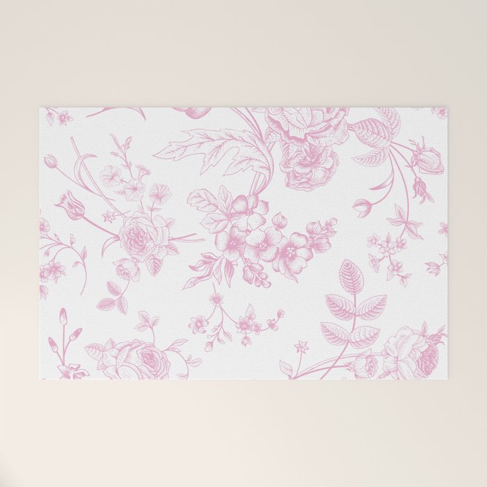 Toile de Jouy Pink Vintage French Floral Welcome Mat Gallery Image 1