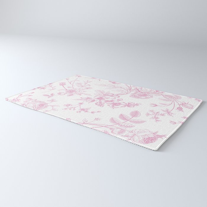 Toile de Jouy Pink Vintage French Floral Rug Gallery Image 3