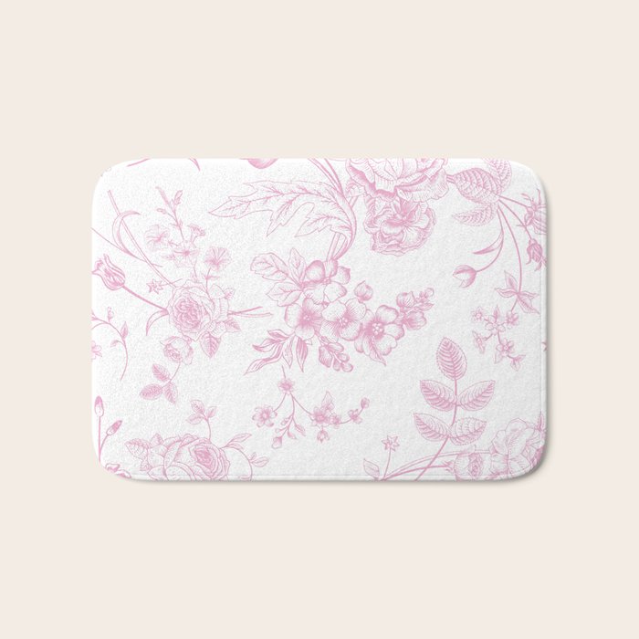 Toile de Jouy Pink Vintage French Floral Bath Mat Gallery Image 1