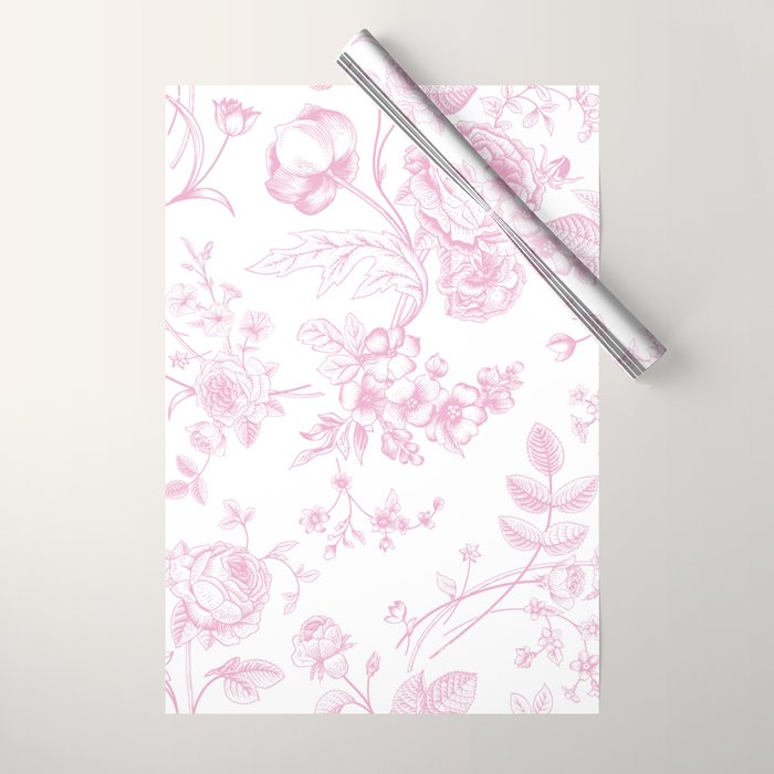 Toile de Jouy Pink Vintage French Floral Wrapping Paper Gallery Image 1