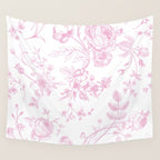 Toile de Jouy Pink Vintage French Floral Wall Tapestry Gallery Image 4