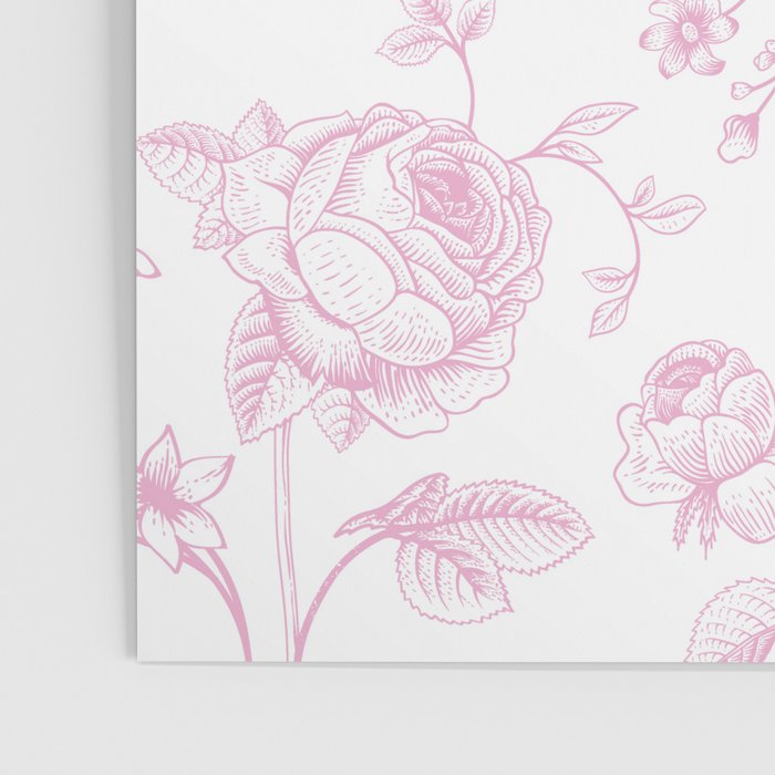 Toile de Jouy Pink Vintage French Floral Poster Gallery Image 3