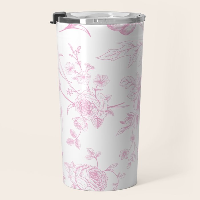 Toile de Jouy Pink Vintage French Floral Travel Mug Gallery Image 3
