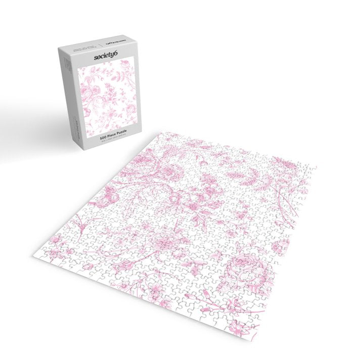 Toile de Jouy Pink Vintage French Floral Jigsaw Puzzle Gallery Image 2