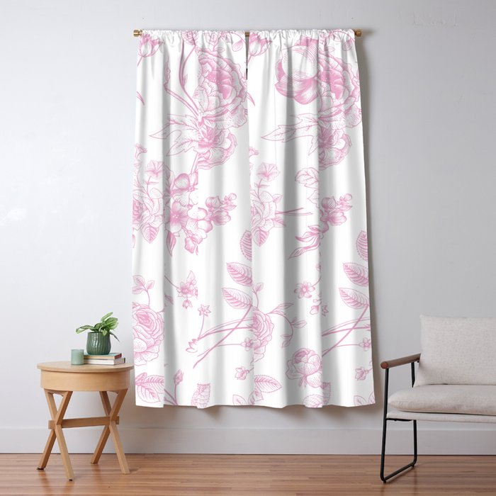 Toile de Jouy Pink Vintage French Floral Window Curtain Gallery Image 1