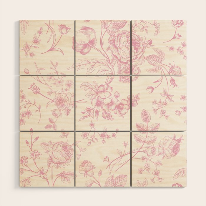 Toile de Jouy Pink Vintage French Floral Wood Wall Art Gallery Image 1
