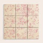 Toile de Jouy Pink Vintage French Floral Wood Wall Art Gallery Image 1