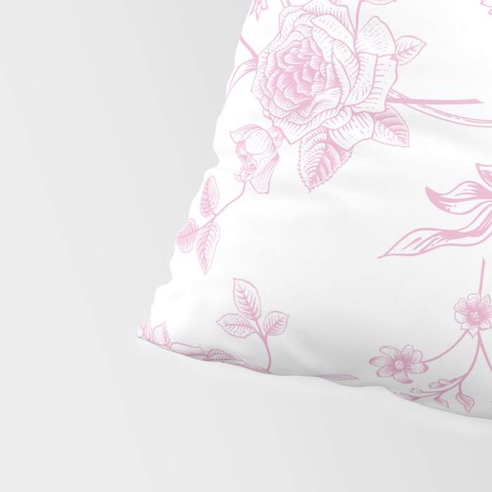Toile de Jouy Pink Vintage French Floral Pillow Sham Gallery Image 4