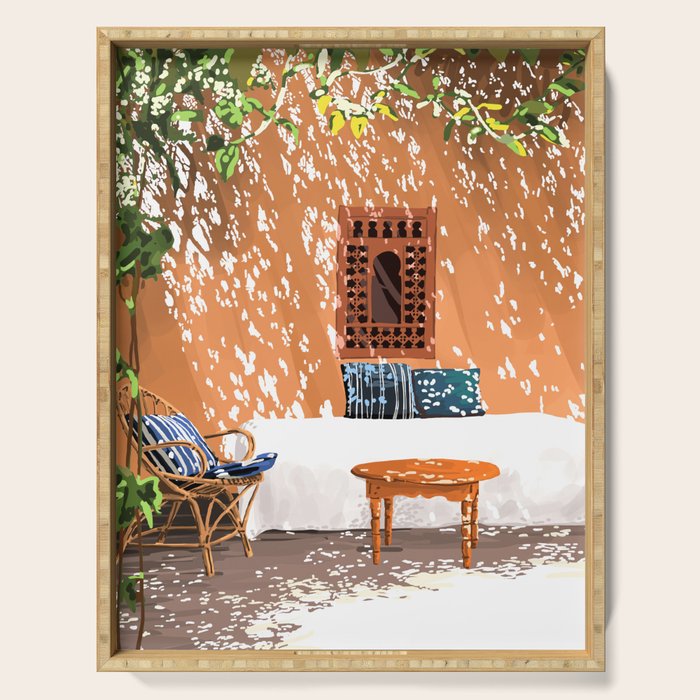 A Relaxed Afternoon | Tropical Summer Architecture | Buildings India Travel Bohemian Décor Painting Serving Tray Gallery Image 1