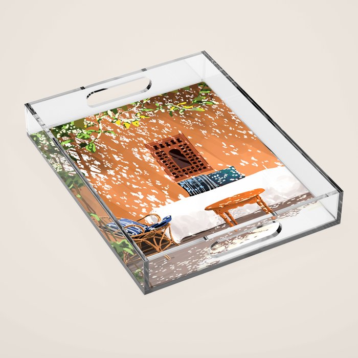 A Relaxed Afternoon | Tropical Summer Architecture | Buildings India Travel Bohemian Décor Painting Acrylic Tray Gallery Image 1
