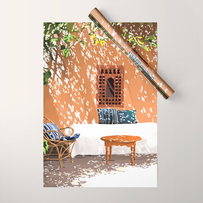 A Relaxed Afternoon | Tropical Summer Architecture | Buildings India Travel Bohemian Décor Painting Wrapping Paper Gallery Image 1