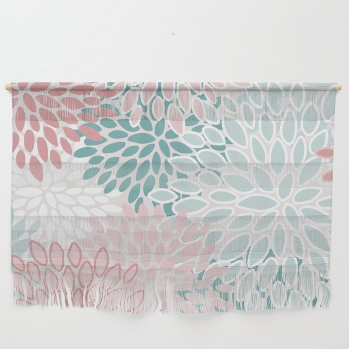 Floral Bloom, Teal, Green, Pink and White Wall Hanging Gallery Image 1
