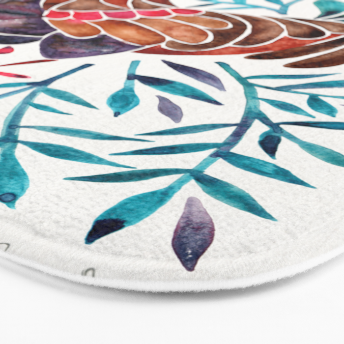 Le Coq - Watercolor Rooster with Turquoise Leaves Bath Mat Gallery Image 3