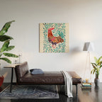 Le Coq - Watercolor Rooster with Turquoise Leaves Wood Wall Art Gallery Image 2