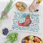 Le Coq - Watercolor Rooster with Turquoise Leaves Cutting Board Gallery Image 2