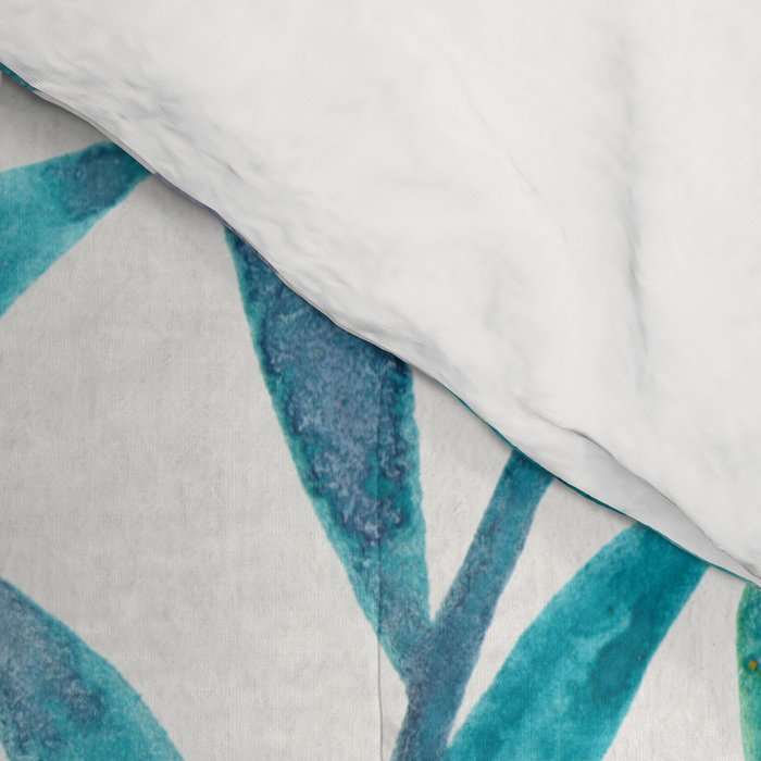 Le Coq - Watercolor Rooster with Turquoise Leaves Comforter Gallery Image 4