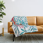 Le Coq - Watercolor Rooster with Turquoise Leaves Throw Blanket Gallery Image 1
