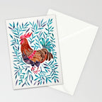 Le Coq - Watercolor Rooster with Turquoise Leaves Stationery Card Gallery Image 2