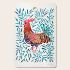 Le Coq - Watercolor Rooster with Turquoise Leaves Cutting Board Gallery Image 1