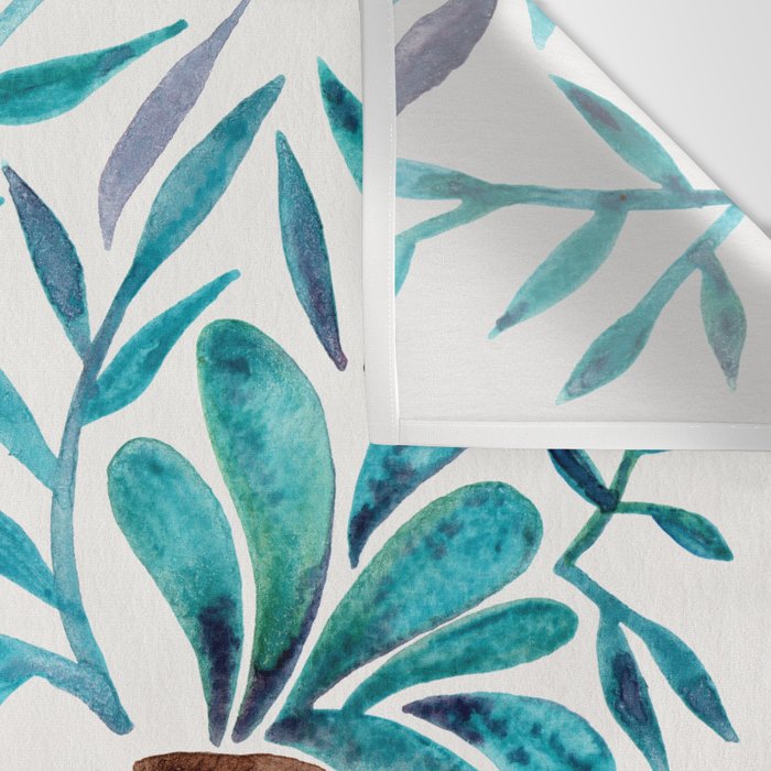 Le Coq - Watercolor Rooster with Turquoise Leaves Wall Tapestry Gallery Image 3