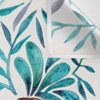 Le Coq - Watercolor Rooster with Turquoise Leaves Wall Tapestry Gallery Image 3