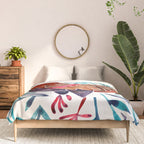 Le Coq - Watercolor Rooster with Turquoise Leaves Comforter Gallery Image 3