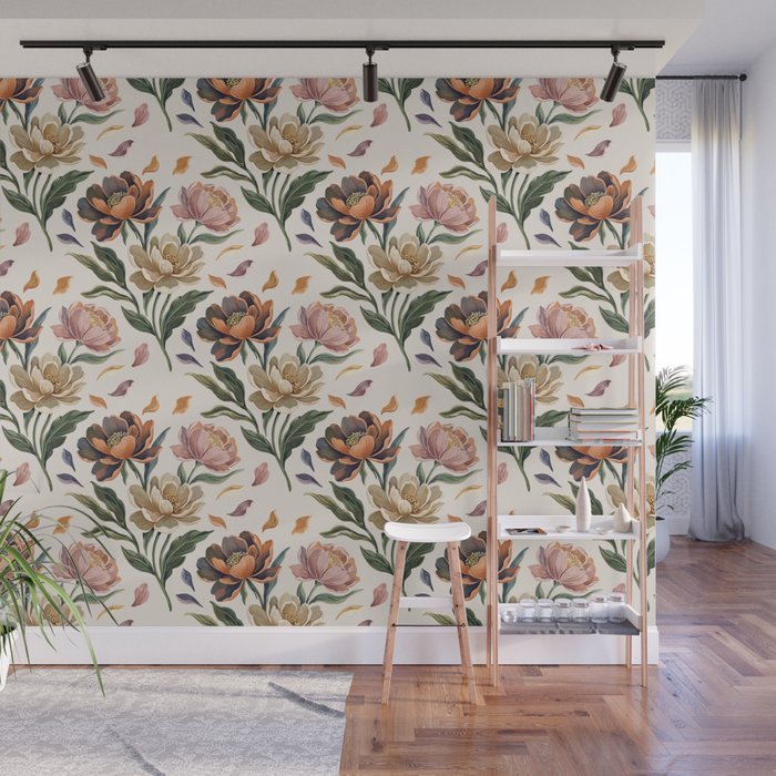 Hand Painted Peony Florals Wall Mural Gallery Image 1