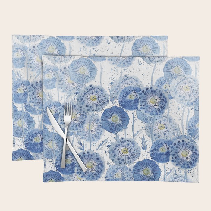 blue indigo dandelion pattern watercolor Placemat Gallery Image 1