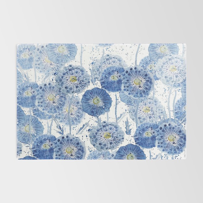 blue indigo dandelion pattern watercolor Rug Gallery Image 2