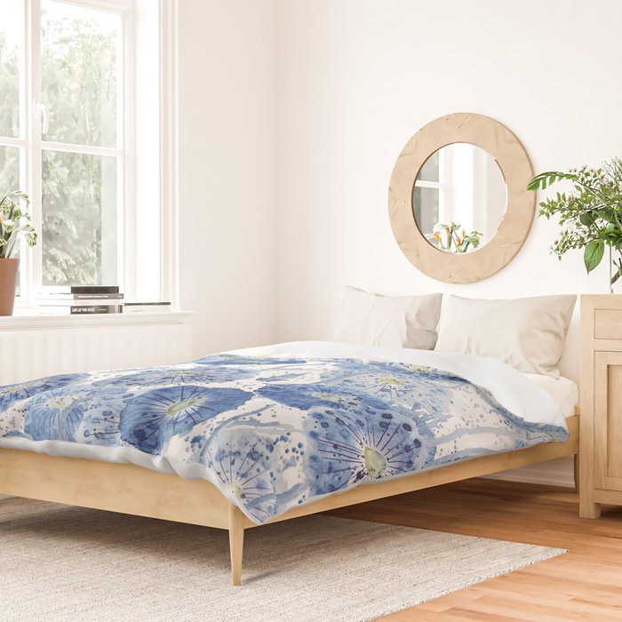 blue indigo dandelion pattern watercolor Duvet Cover Gallery Image 2