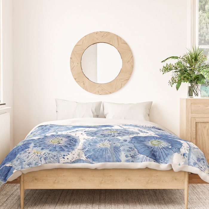 blue indigo dandelion pattern watercolor Duvet Cover Gallery Image 3