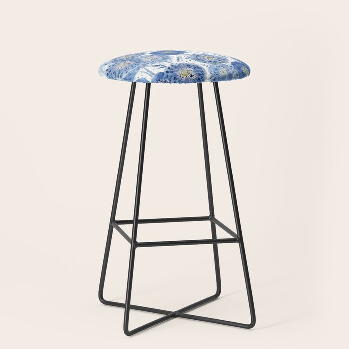 blue indigo dandelion pattern watercolor Stool Gallery Image 1