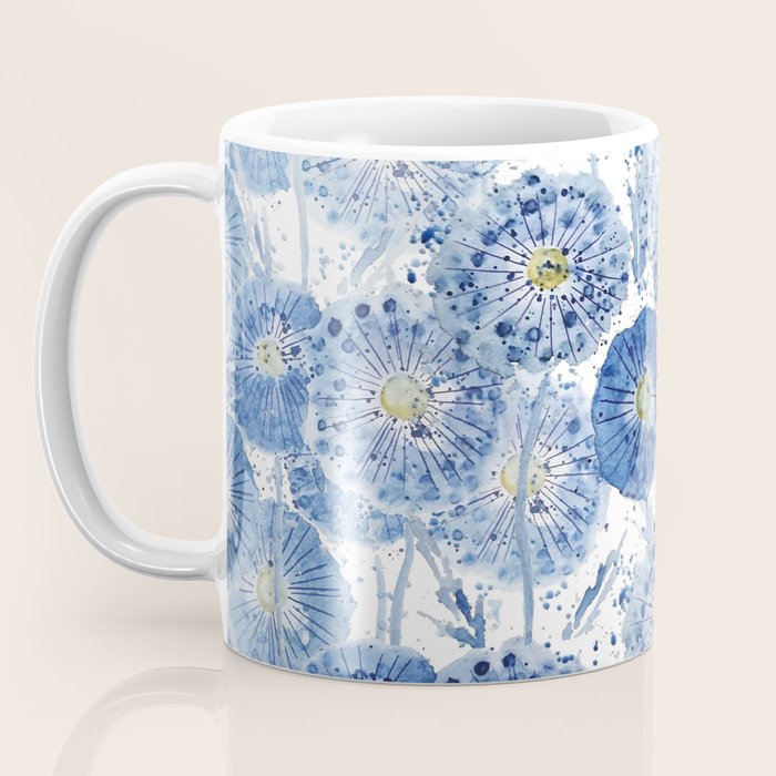blue indigo dandelion pattern watercolor Coffee Mug Gallery Image 3