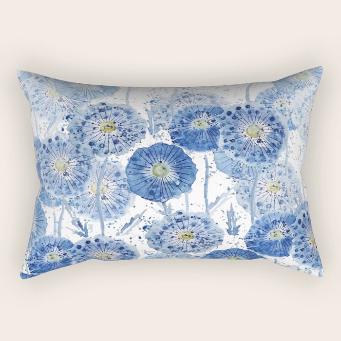 blue indigo dandelion pattern watercolor Rectangular Pillow Gallery Image 1